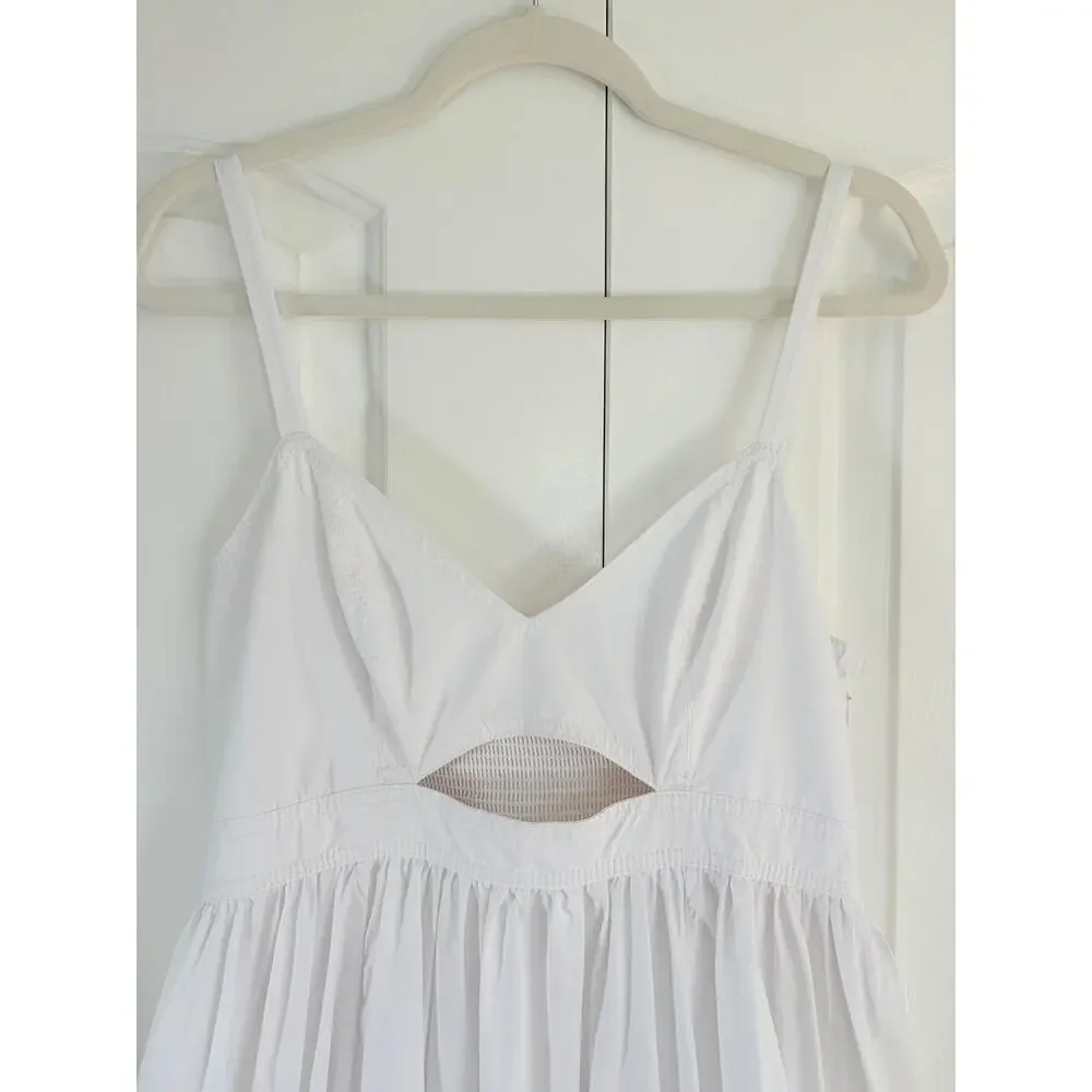 White Cotton Maxi Dress Cutout Empire Waist Pockets Boho Verandah By Vina - Picture 2 of 11